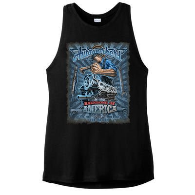 Autoworkers - Backbone of America Ladies PosiCharge Tri-Blend Wicking Tank