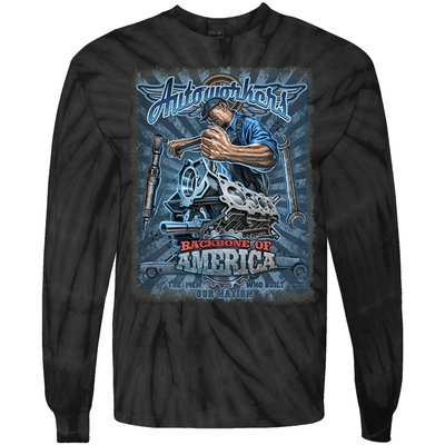 Autoworkers - Backbone of America Tie-Dye Long Sleeve Shirt