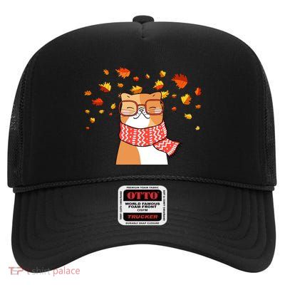 Autumn Cat Fall Season High Crown Mesh Back Trucker Hat