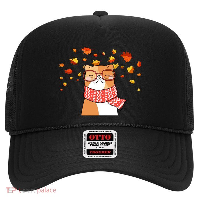 Autumn Cat Fall Season High Crown Mesh Back Trucker Hat