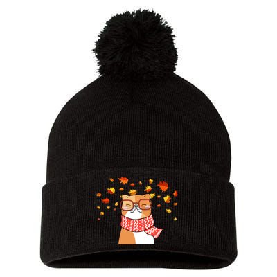 Autumn Cat Fall Season Pom Pom 12in Knit Beanie