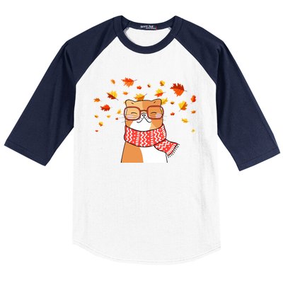 Autumn Cat Fall Season Baseball Sleeve Shirt