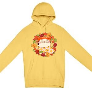 Autumn Cat Wreath Premium Pullover Hoodie