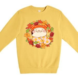 Autumn Cat Wreath Premium Crewneck Sweatshirt