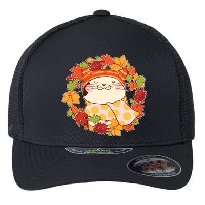 Autumn Cat Wreath Flexfit Unipanel Trucker Cap