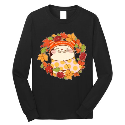 Autumn Cat Wreath Long Sleeve Shirt