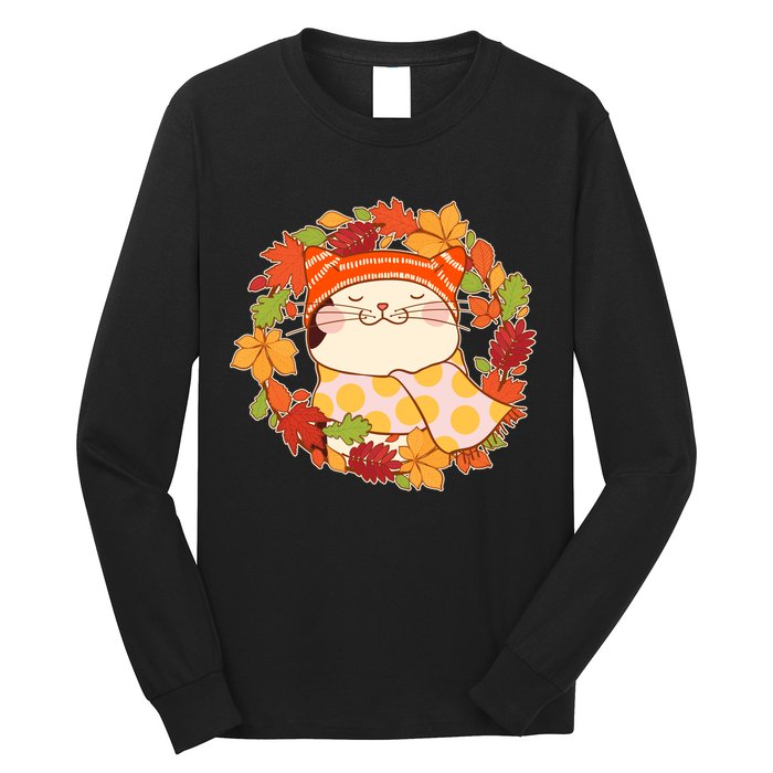 Autumn Cat Wreath Long Sleeve Shirt