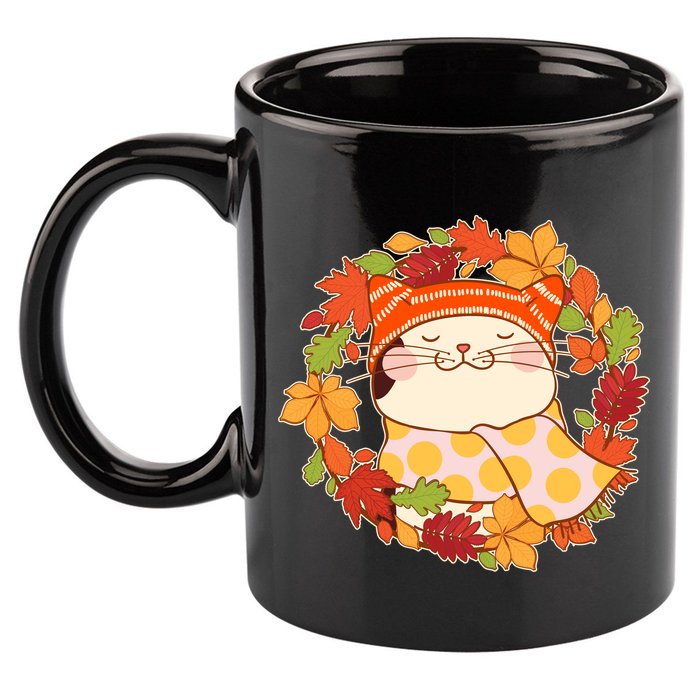 Autumn Cat Wreath 11oz C Handle Ceramic Mug