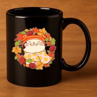 Autumn Cat Wreath 11oz C Handle Ceramic Mug