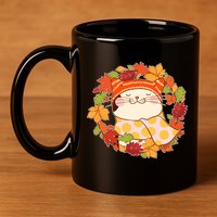 Autumn Cat Wreath 11oz C Handle Ceramic Mug