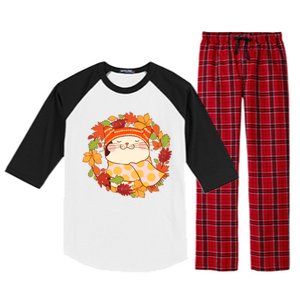 Autumn Cat Wreath Raglan Sleeve Pajama Set