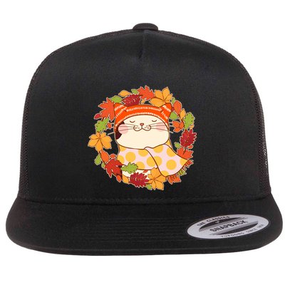 Autumn Cat Wreath Flatbill Hat