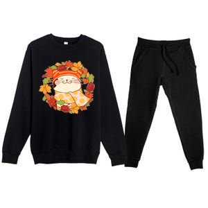 Autumn Cat Wreath Premium Crewneck Sweatsuit Set