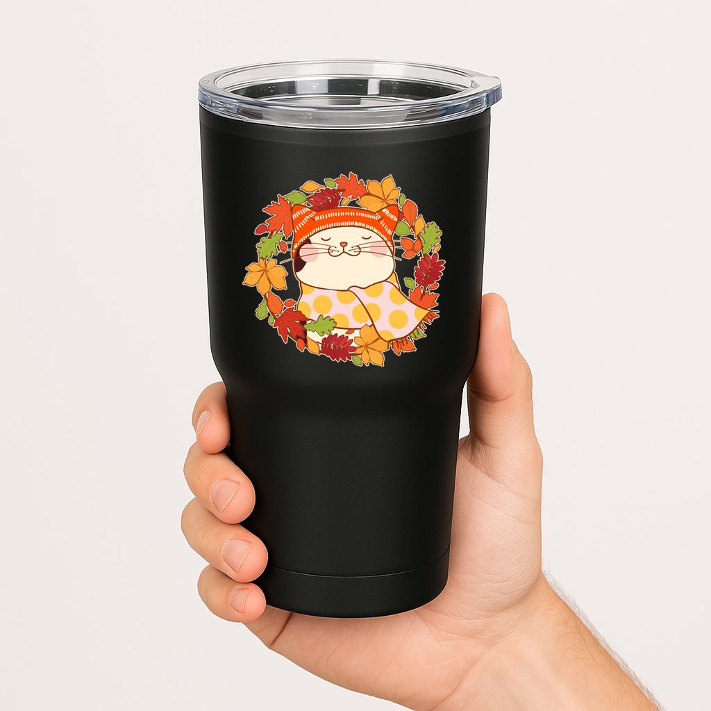 Autumn Cat Wreath Tumbler