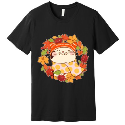 Autumn Cat Wreath Premium T-Shirt