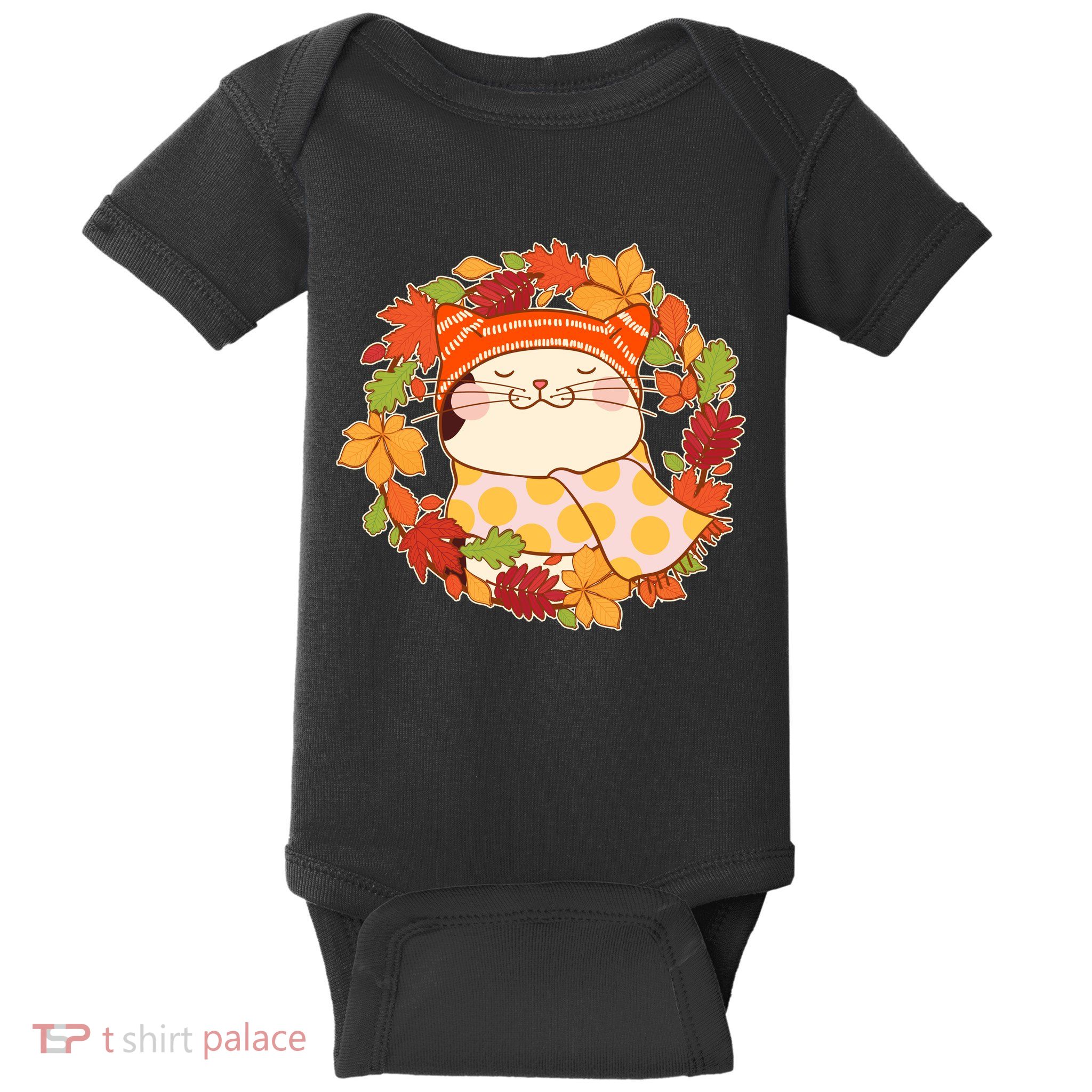Autumn Cat Wreath Baby Bodysuit