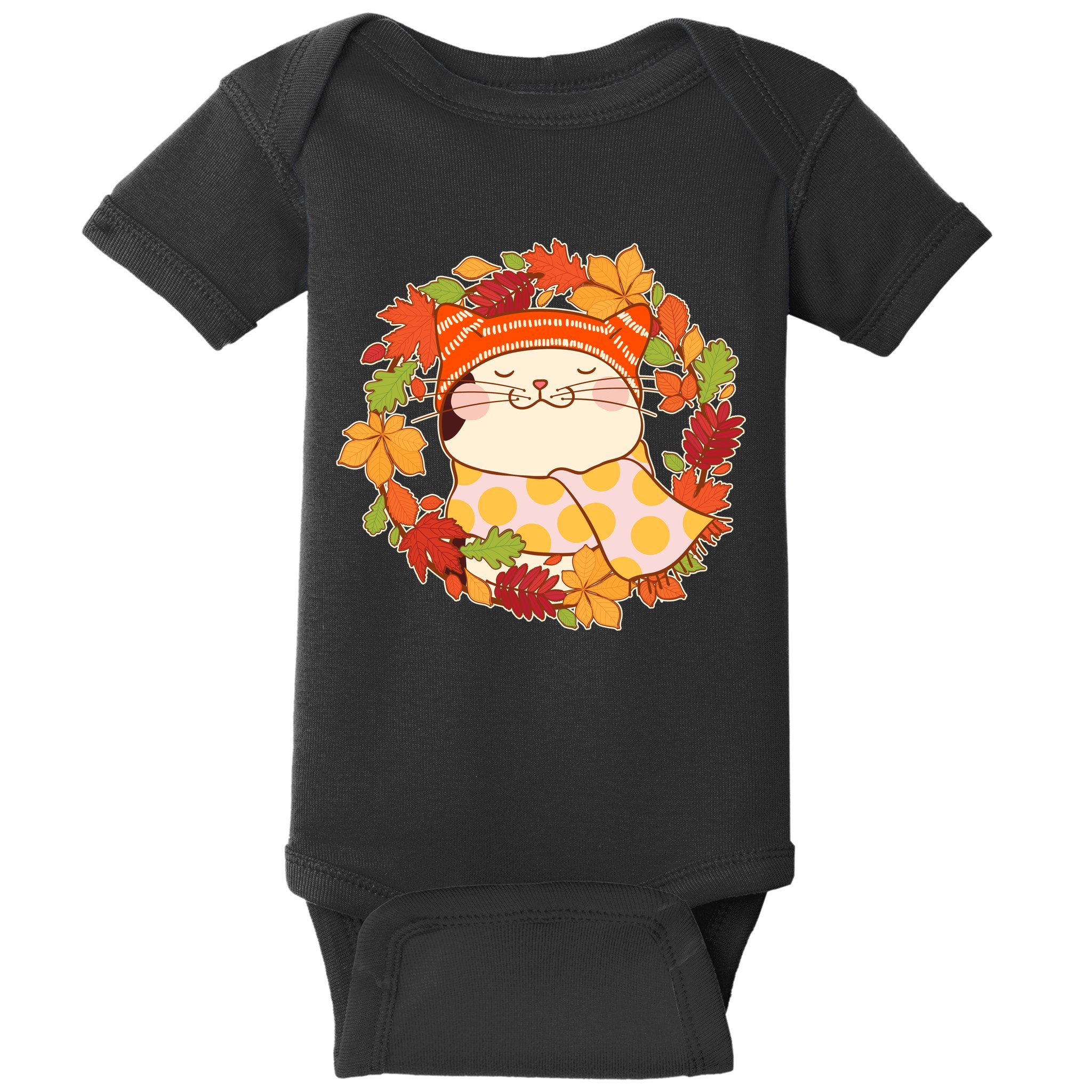 Autumn Cat Wreath Baby Bodysuit