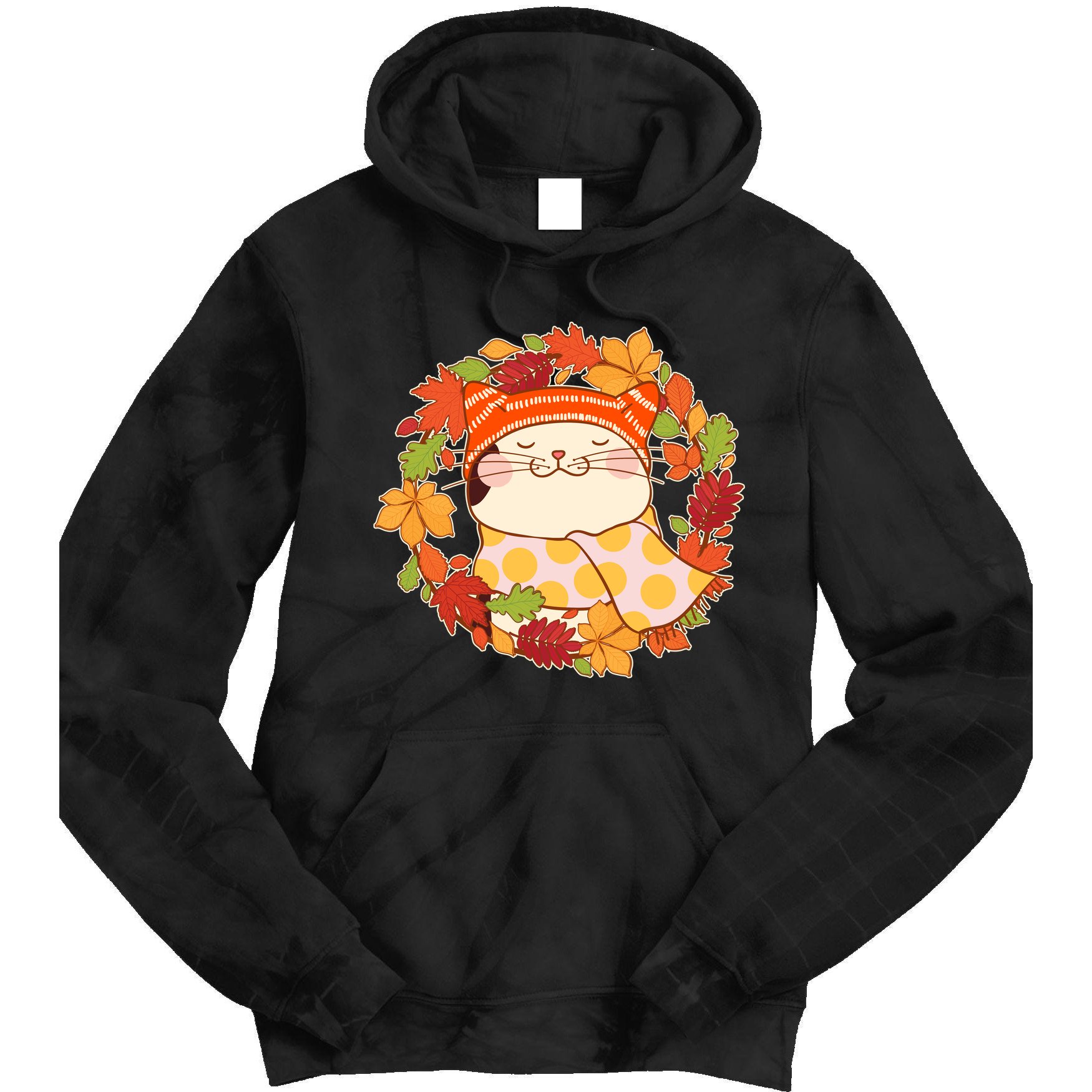 Autumn Cat Wreath Tie Dye Hoodie