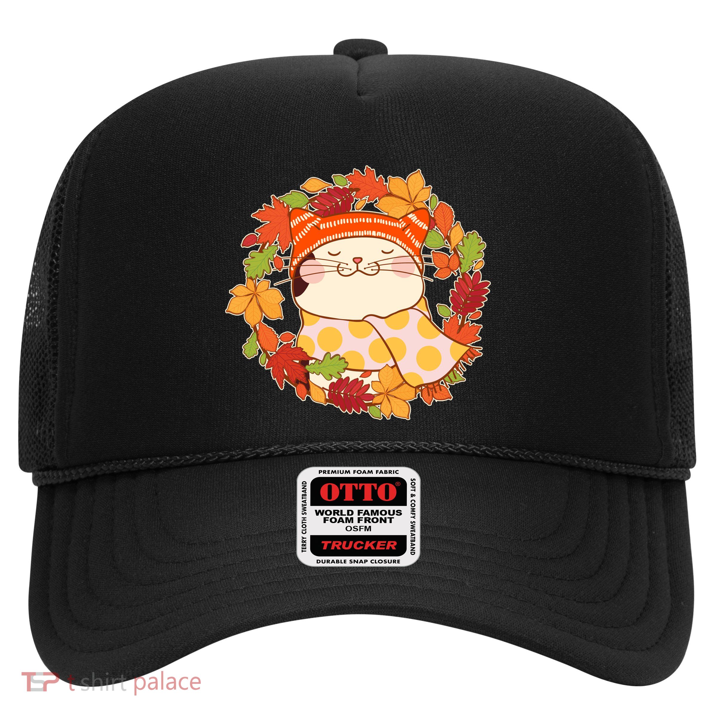 Autumn Cat Wreath Trucker Hat