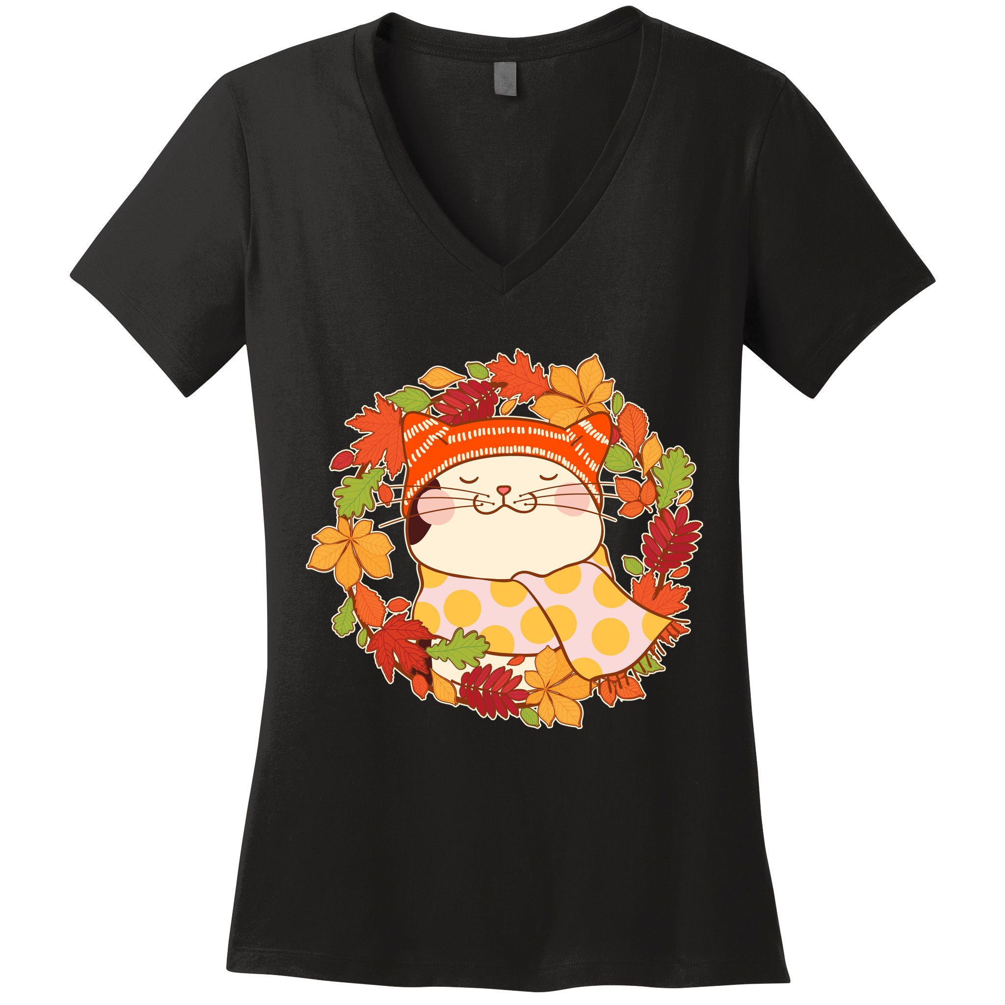 Autumn Cat Wreath Women's V-Neck T-Shirt