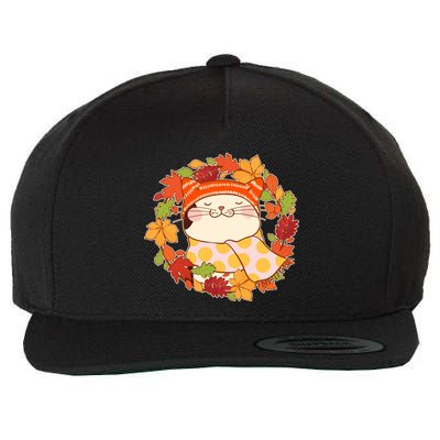 Autumn Cat Wreath Wool Snapback Cap