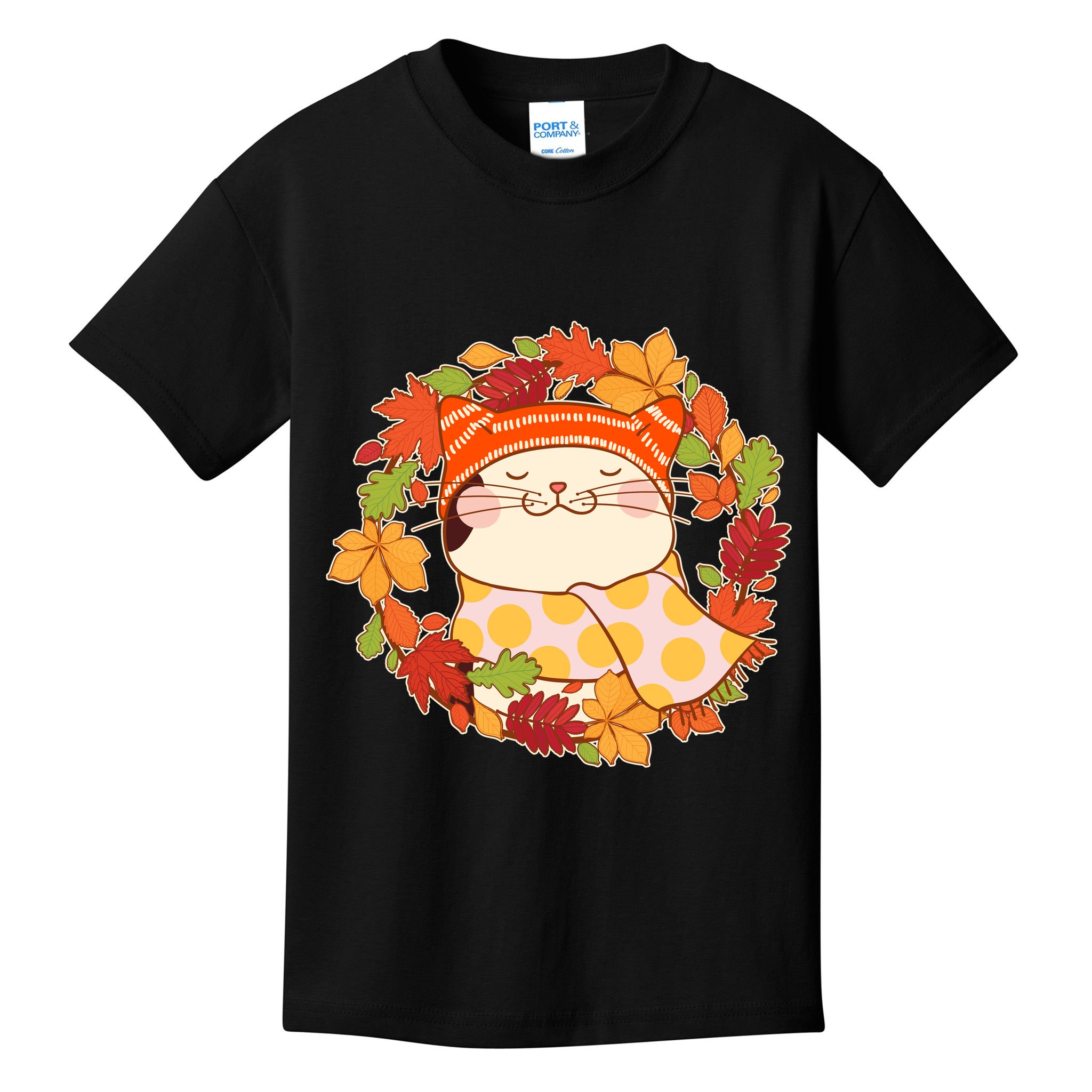 Autumn Cat Wreath Kids T-Shirt
