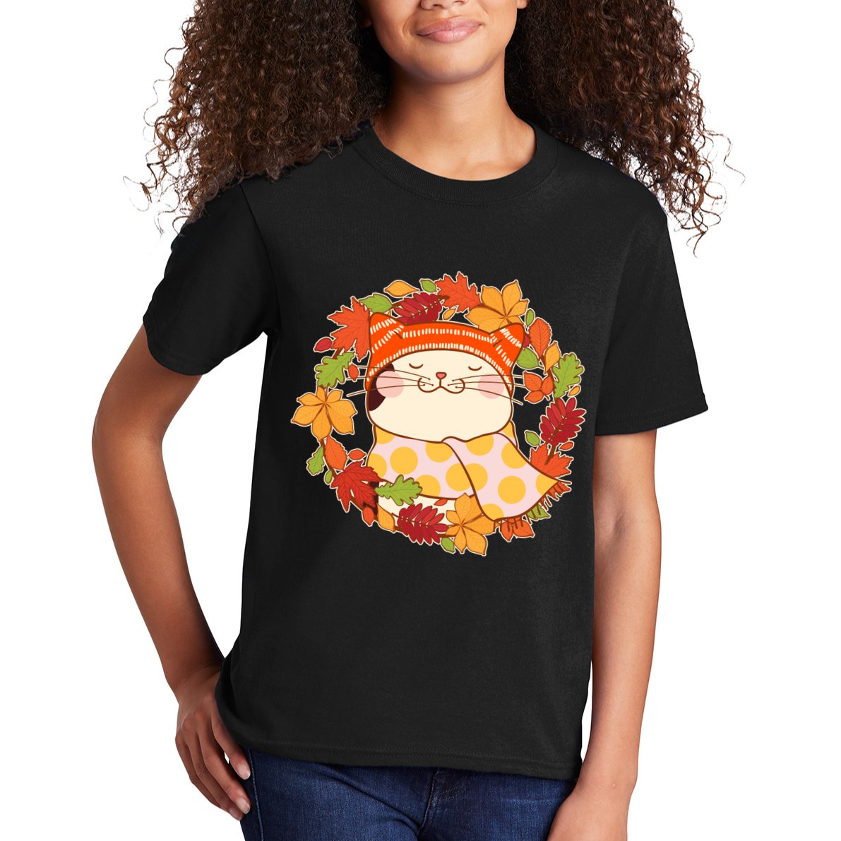 Autumn Cat Wreath Kids T-Shirt