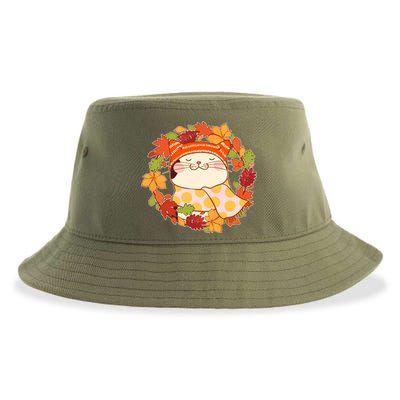 Autumn Cat Wreath Sustainable Bucket Hat