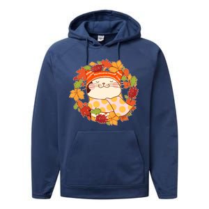 Autumn Cat Wreath Performance Fleece Hoodie