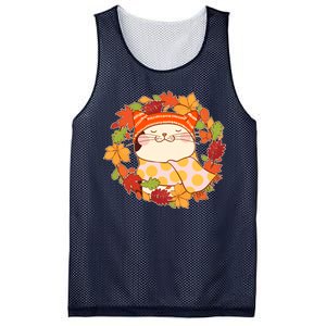 Autumn Cat Wreath Mesh Reversible Basketball Jersey Tank