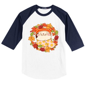 Autumn Cat Wreath Baseball Sleeve Shirt