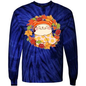 Autumn Cat Wreath Tie-Dye Long Sleeve Shirt