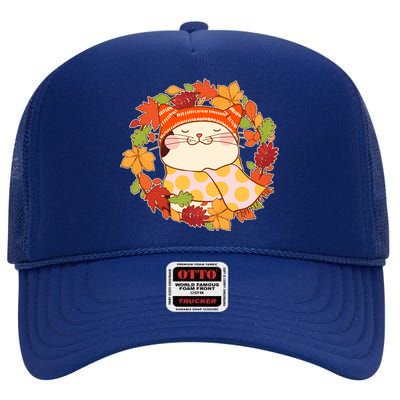 Autumn Cat Wreath High Crown Mesh Back Trucker Hat