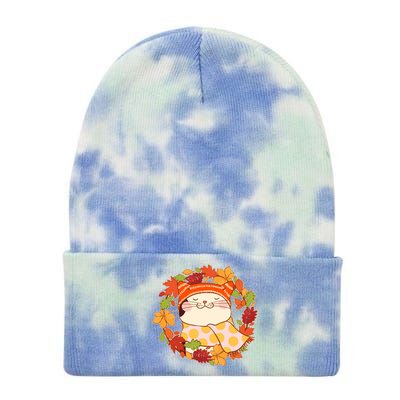 Autumn Cat Wreath Tie Dye 12in Knit Beanie