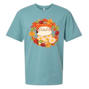 Autumn Cat Wreath Sueded Cloud Jersey T-Shirt