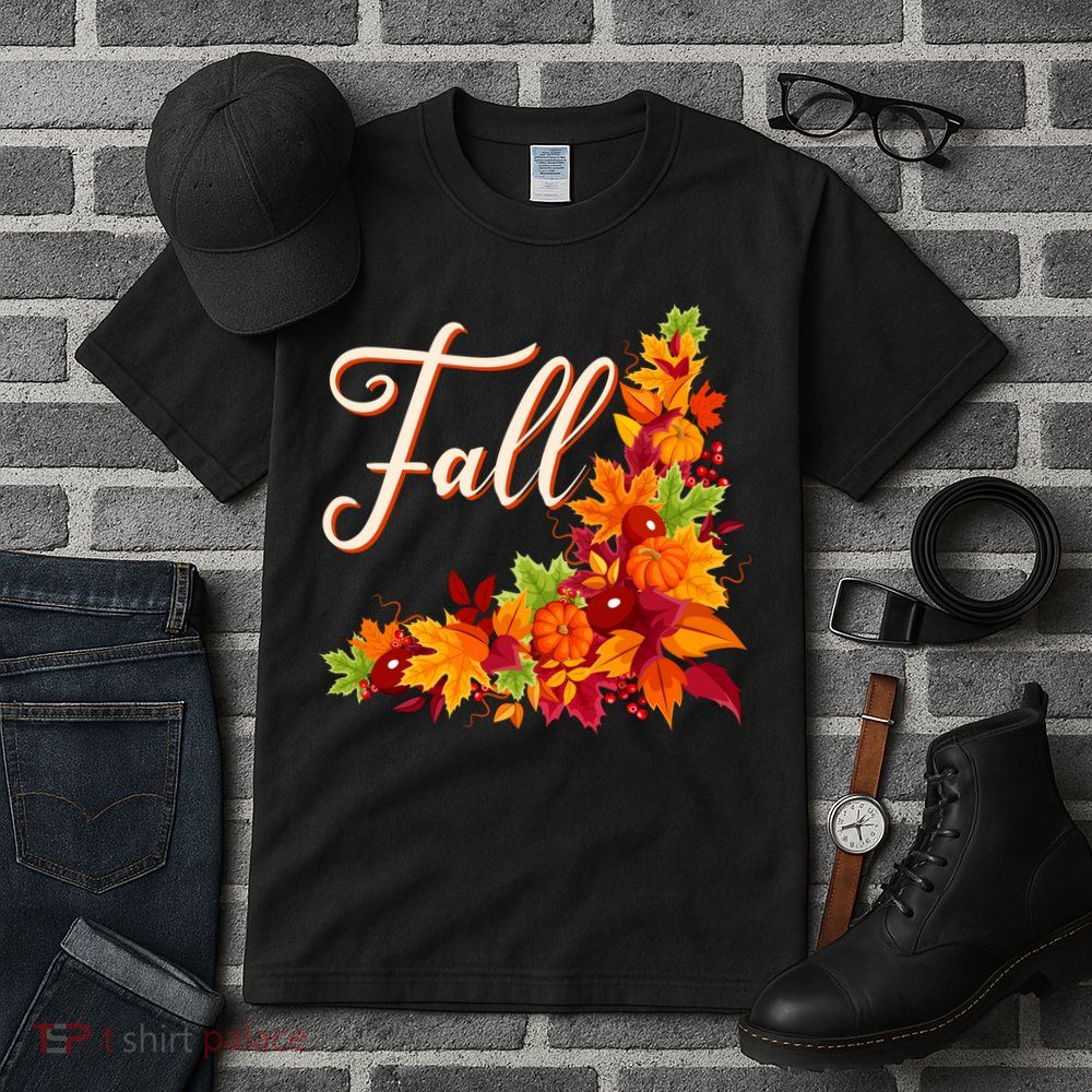 Autumn Fall Leaves Corner Design Tall T-Shirt