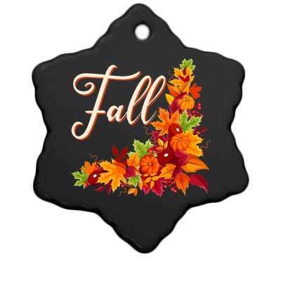 Autumn Fall Leaves Corner Design Ceramic Star Ornament