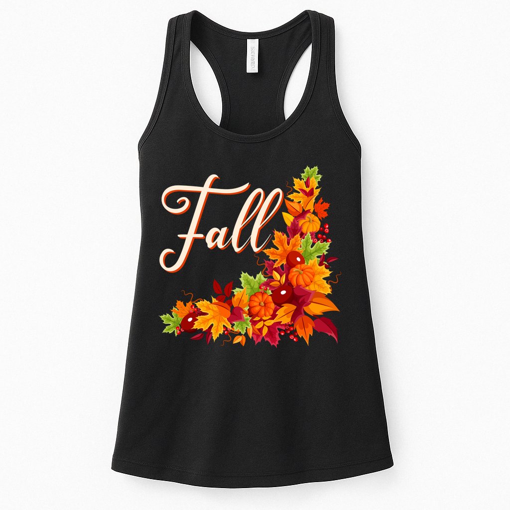Autumn Fall Leaves Corner Design Womens Tank Top