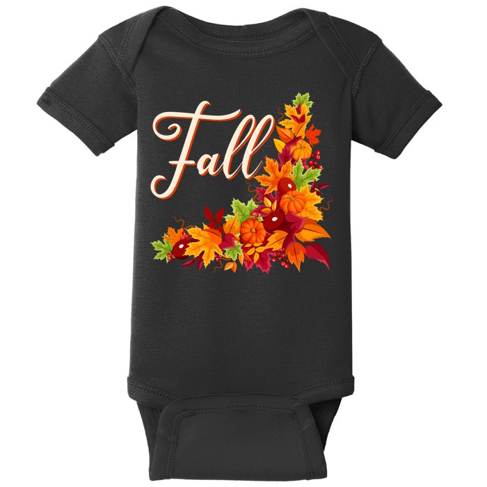 Autumn Fall Leaves Corner Design Baby Bodysuit