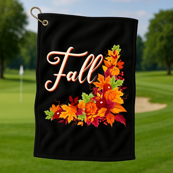 Autumn Fall Leaves Corner Design Golf Towel