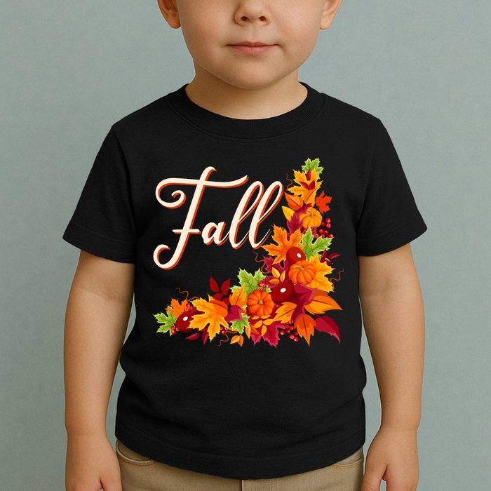 Autumn Fall Leaves Corner Design Toddler T-Shirt