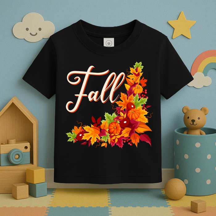 Autumn Fall Leaves Corner Design Toddler T-Shirt