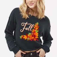 Autumn Fall Leaves Corner Design Cropped Pullover Crew