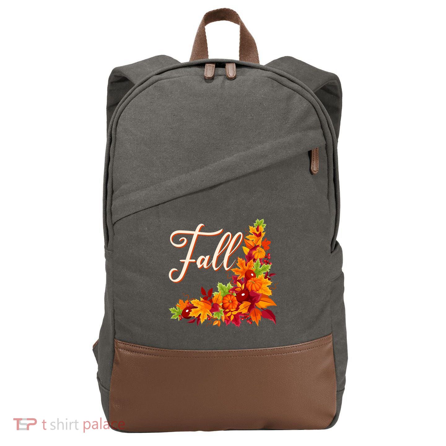 Autumn Fall Leaves Corner Design Cotton Canvas Backpack
