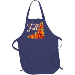 Autumn Fall Leaves Corner Design Full-Length Apron With Pockets