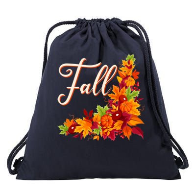 Autumn Fall Leaves Corner Design Drawstring Bag