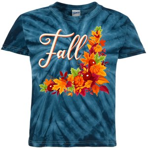 Autumn Fall Leaves Corner Design Kids Tie-Dye T-Shirt