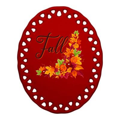 Autumn Fall Leaves Corner Design Ceramic Oval Ornament