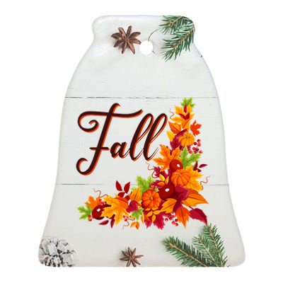 Autumn Fall Leaves Corner Design Ceramic Bell Ornament