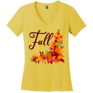 Autumn Fall Leaves Corner Design Women's V-Neck T-Shirt